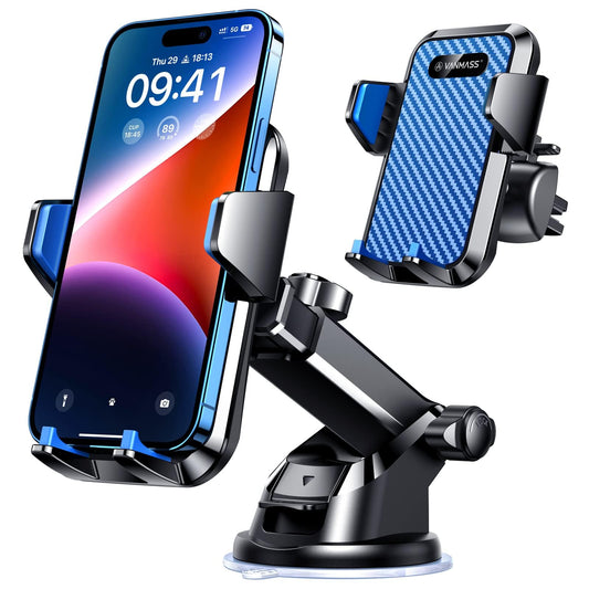 VANMASS Universal Car Phone Mount,【Patent & Safety Certs】 Upgraded Handsfree Dashboard Stand, Phone Holder for Car Windshield Vent, Compatible iPhone 14 13 12 11 Pro Max Xs XR X, Galaxy (Blue)