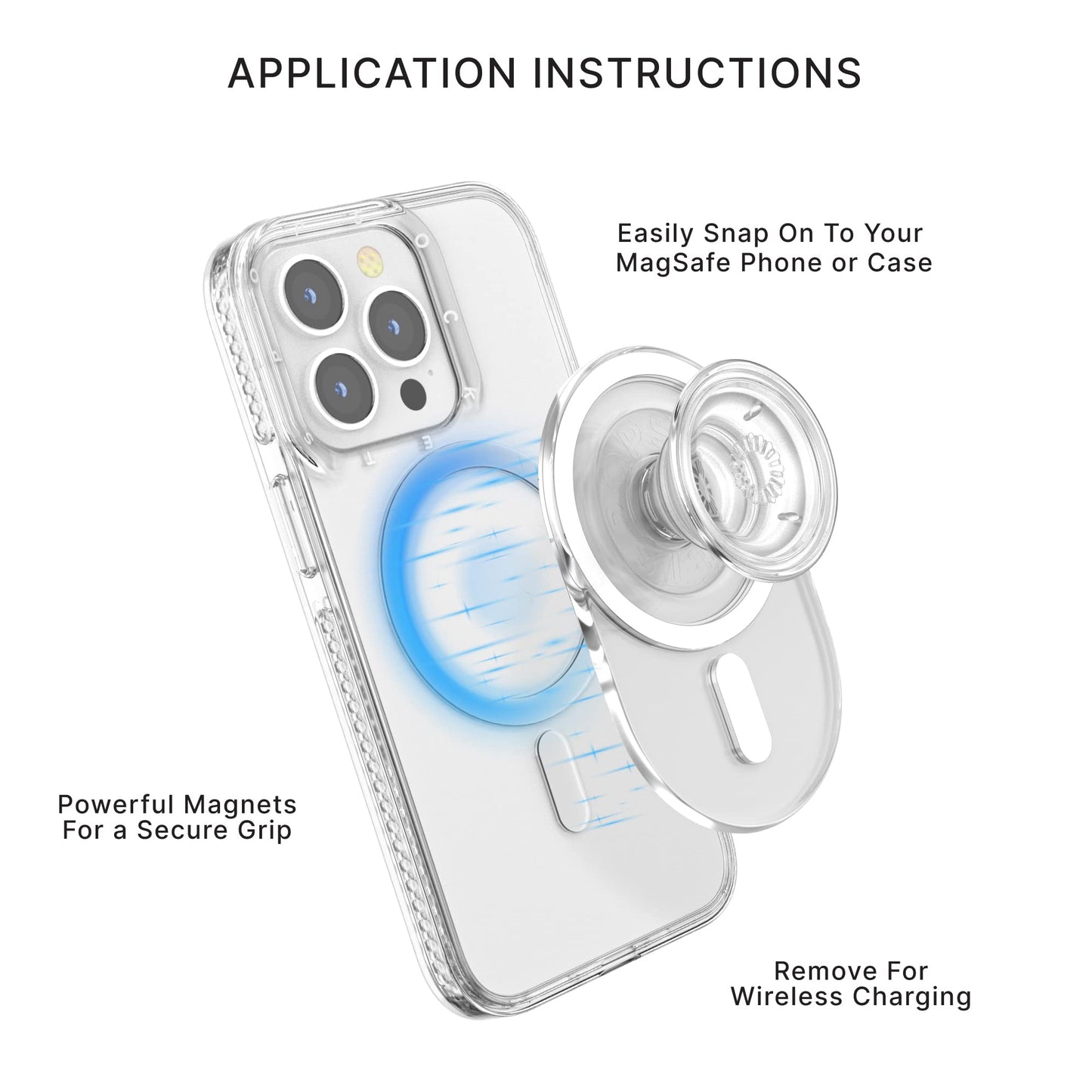 PopSockets Phone Grip Compatible with MagSafe, Phone Holder, Wireless Charging Compatible - Clear