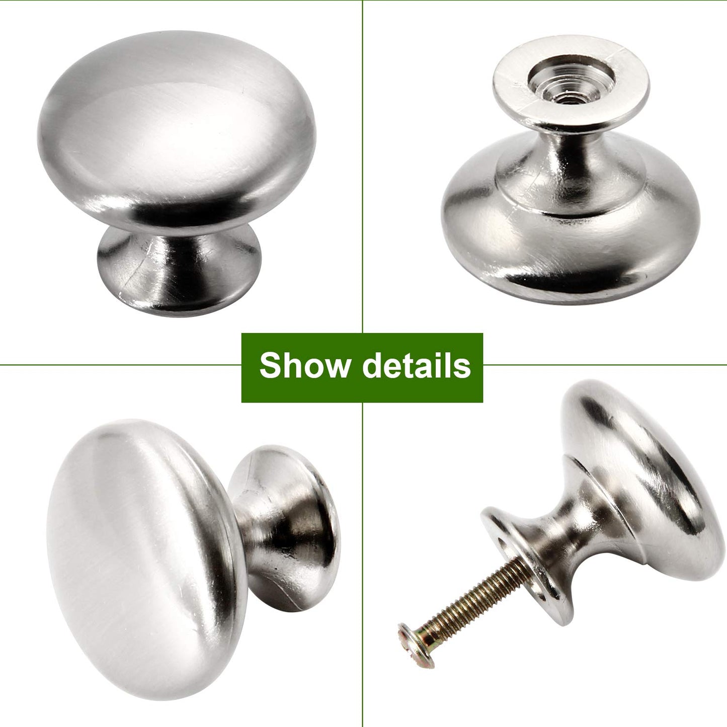 POZEAN 30 Pack Cabinet Knobs Brushed Nickel, Silver with Screws for Dresser Drawer Cabinet Cupboard - Modern Kitchen, Bedroom and Bathroom Hardware