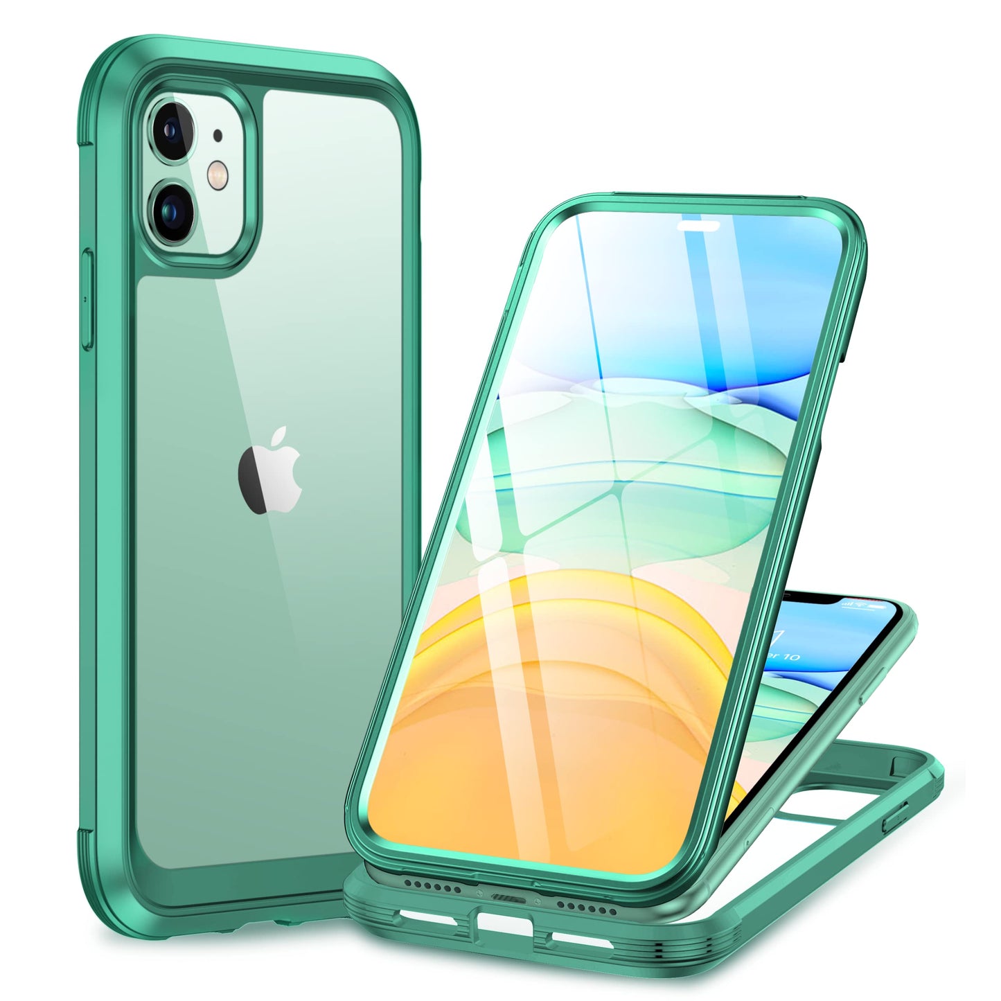 Miracase Glass Series Designed for iPhone 11 Case [2023 Upgraded] Full-Body Rugged Bumper Case with Built-in 9H Tempered Glass Screen Protector and Camera Protector (Light Green)