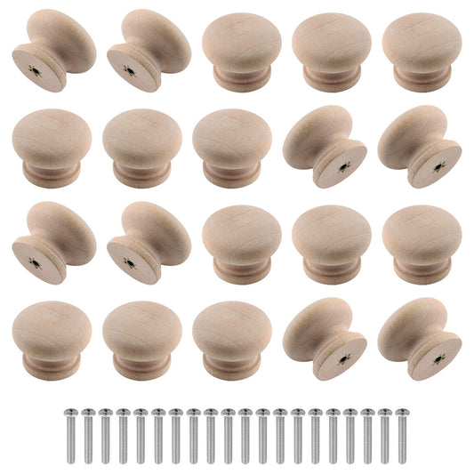 Zorfeter 20 Pcs Wood Unfinished Drawer Knobs Mushroom Shape Furniture Cabinet Knobs Pulls Handles (Diameter: 28mm, Height: 21mm)