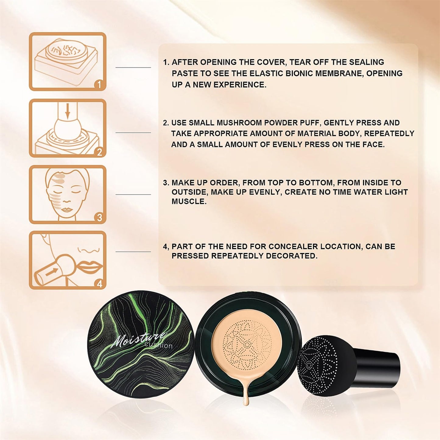 Mushroom Head Air Cushion CC Cream - BB Cream Foundation Makeup, Long-Lasting Makeup Even Skin Tone, Concealer Moisturizing Oil Control Waterproof, Makeup Base Primer for All Skin Types (MediumDeep)