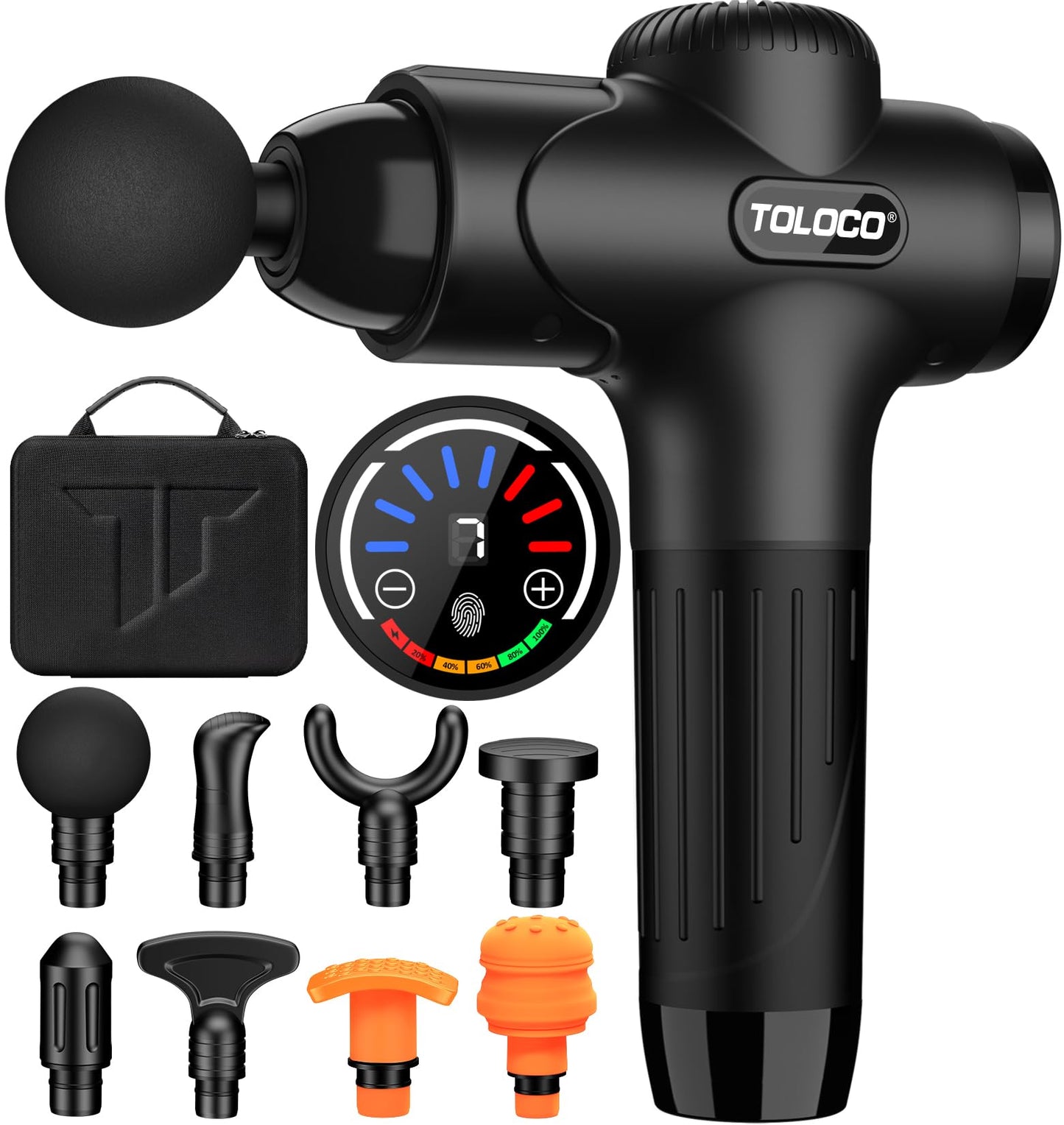 TOLOCO Massage Gun, Muscle Massage Gun Deep Tissue, Percussion Massage Gun with 8 Replacement Heads, Super Quiet Portable Electric Massager for Athletes, Treatment, Relax, Black