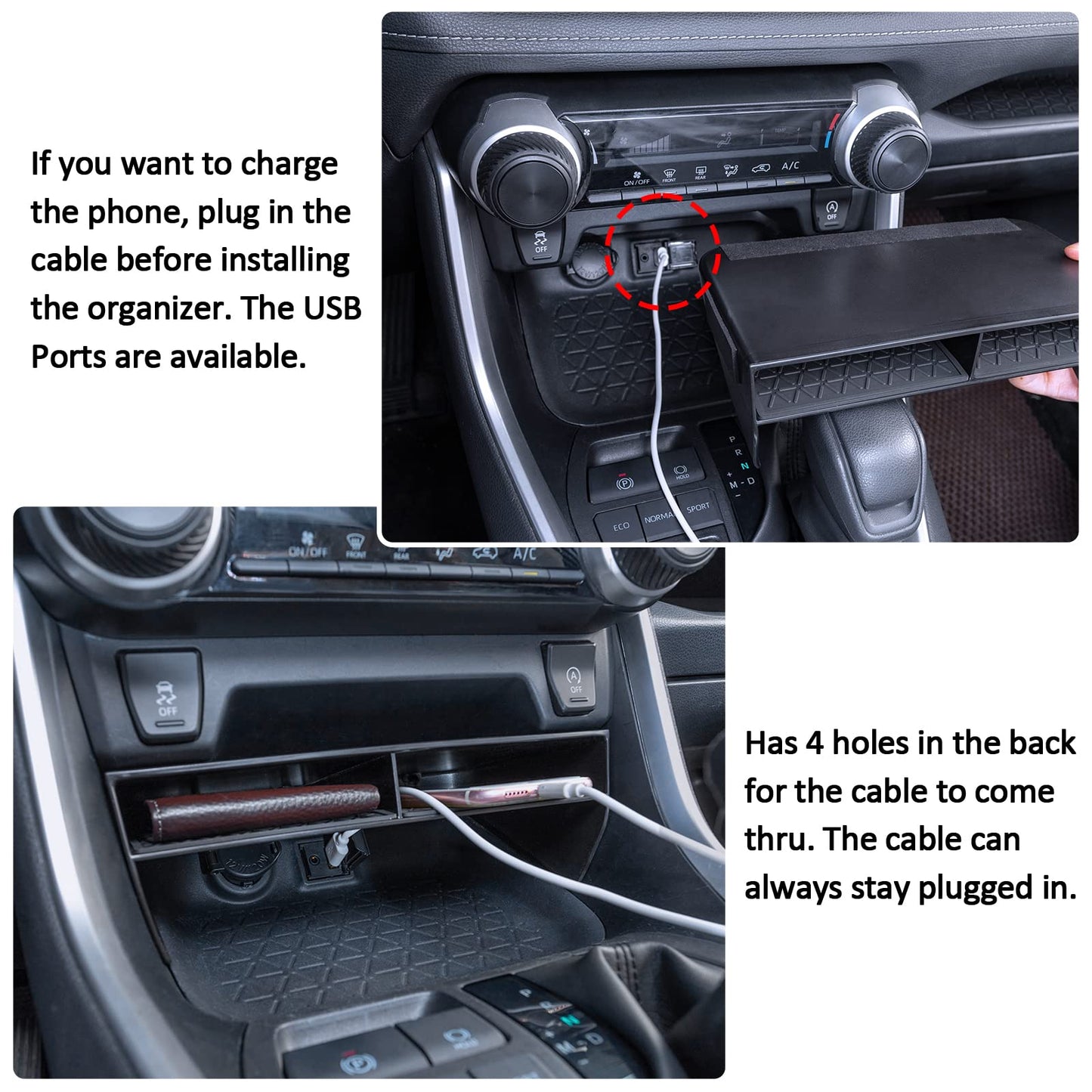 TOPINSTALL New Wider Opening Console Organizer Compatible with Toyota Rav4 2019-2022 2023 Accessories, Bigger Divider Slot Tray for Phone with Case, Black ABS Material Storage Insert