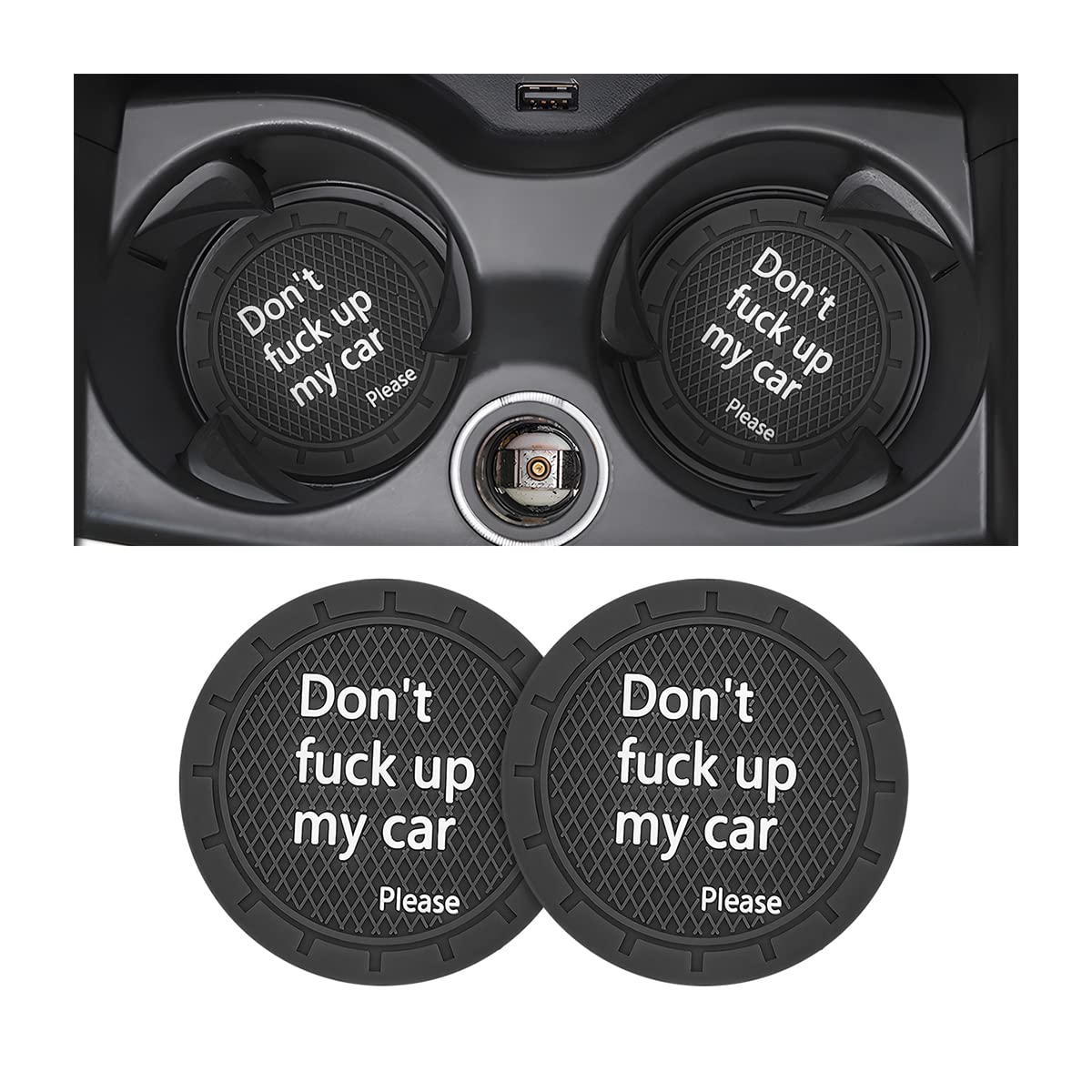 8sanlione 2 Pack Car Cup Holder Coasters, 2.75 Inch Non-Slip PVC Insert Cup Coaster, Anti-Scratch Auto Cup Mats for Women Men, Vehicle Interior Accessories Universal for Car, SUV, Truck (D Black/2PCS)