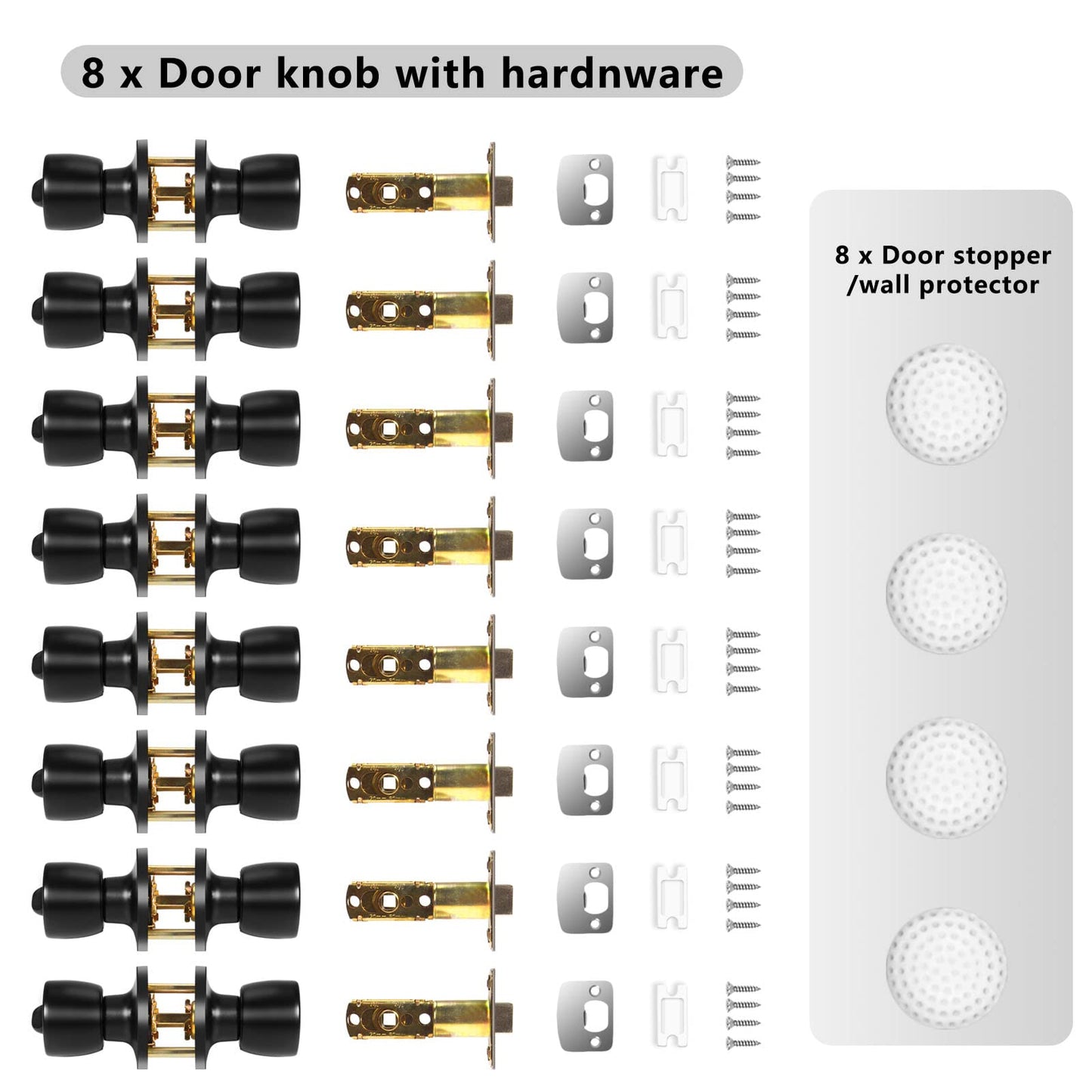 Tanzfrosch 8 Pack Privacy Door Knobs Matte Black Interior Door Lock Keyless Round Lockset for Bedroom, Bathroom, Garage, Hardwares & Instruction Included