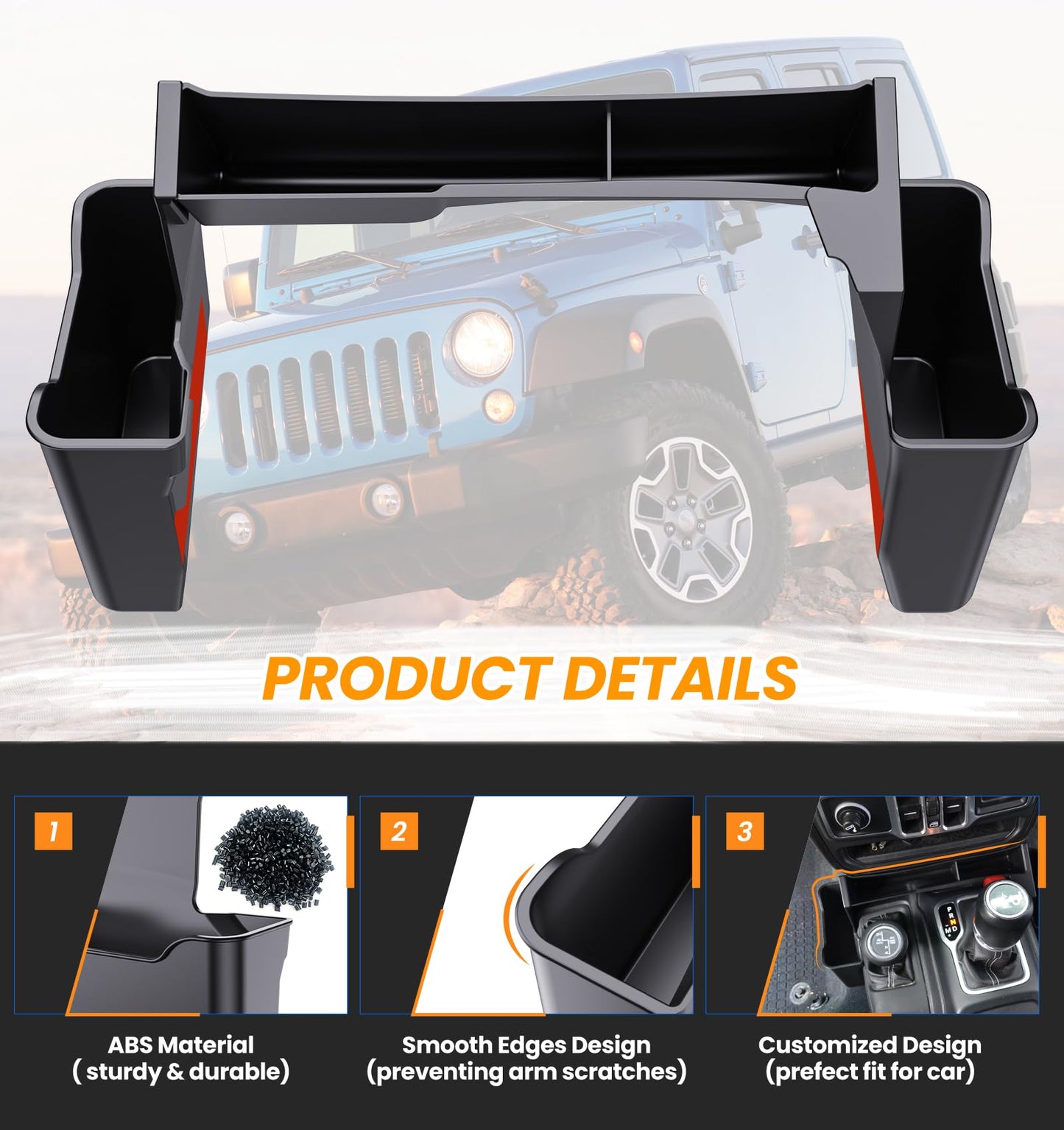 Eamplest Shifter Storage Box, Gear Shift Center Console Side Tray Organizer for Jeep Wrangler JL JLU 2024 2023 2022 2021 2019 2018& Gladiator JT 2020-2023 Interior Storage Accessories