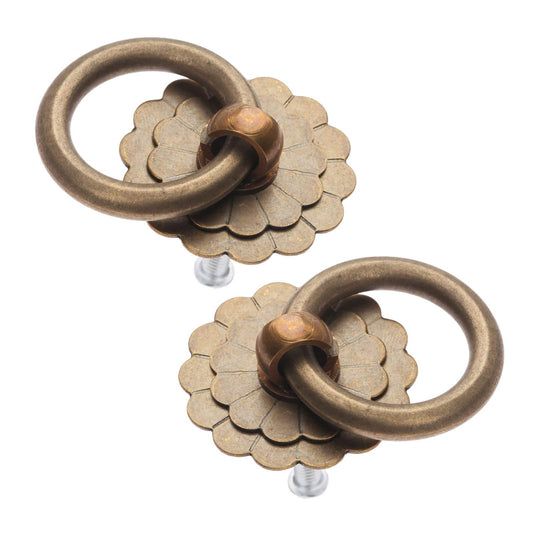 dophee 2Pcs 1.18" Vintage Copper Round Ring Style Dresser Drawer Cabinet Pull Handle Knob with Screws, Antique Brass