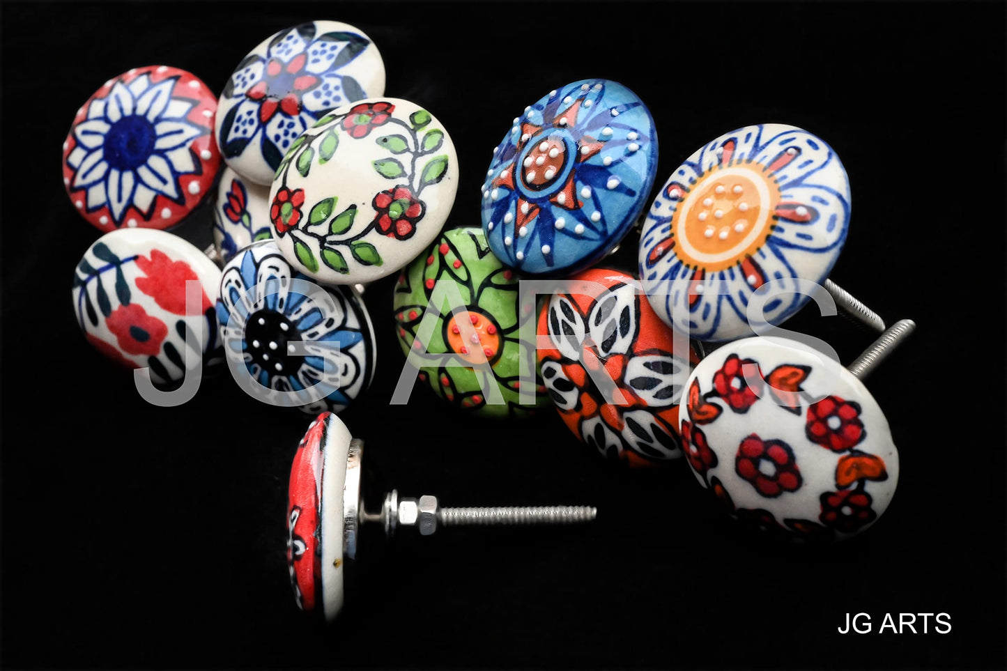 JGARTS 12 x Mix Vintage Look Flower Ceramic Knobs Door Handle Cabinet Drawer Cupboard Pull (12 Flat)