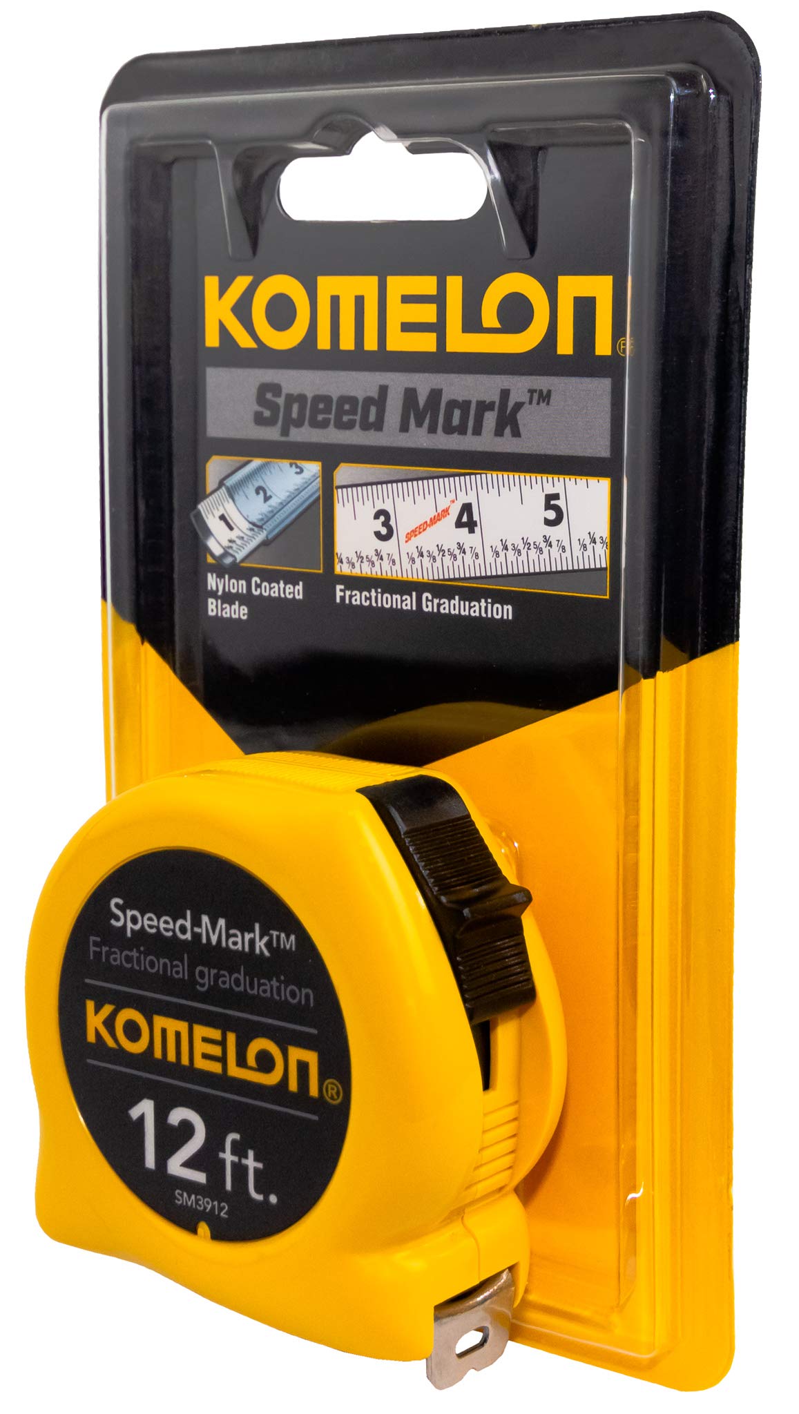 Komelon SM3912 Speed Mark Acrylic Coated Steel Blade Tape Measure 12-Inch by 5/8-Inch, Yellow Case (Pack of 2)