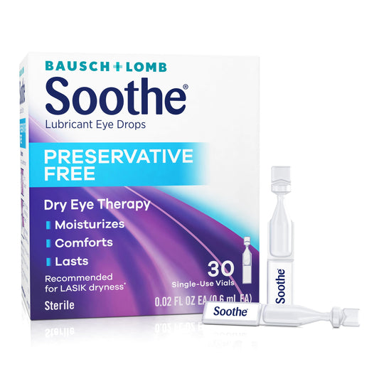 Soothe Dry Eyes Drops, Lubricant Relief, Preservative Free, Single Use Dispensers, Packaging May Vary, Transparent, 0.6 ml, 30 Count