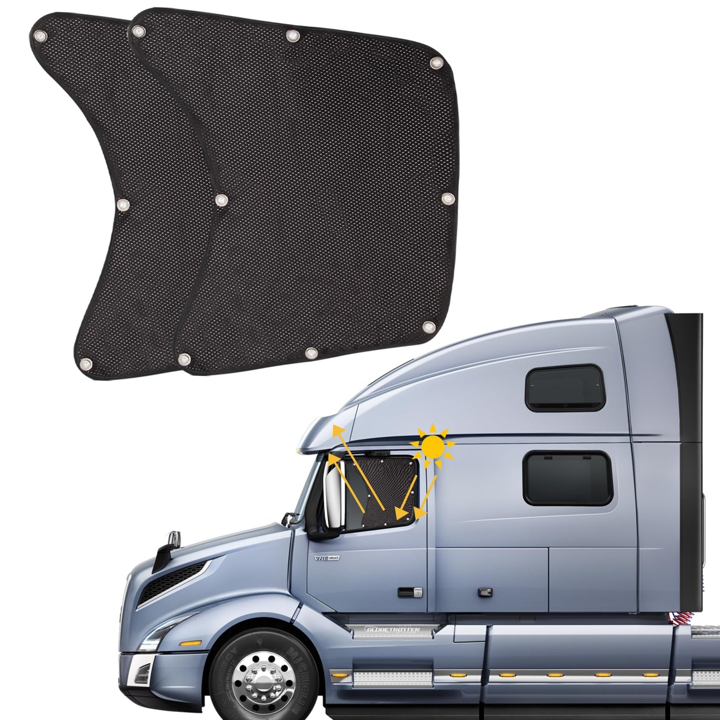 Side Window Sun Shade for Semi-Truck - Custom Fit for Freightliner Volvo VNL International Trucks - RV Semi Truck Accessories, Interior UV Protection, Easy Install - Keep Your Rig Cool & Comfortable