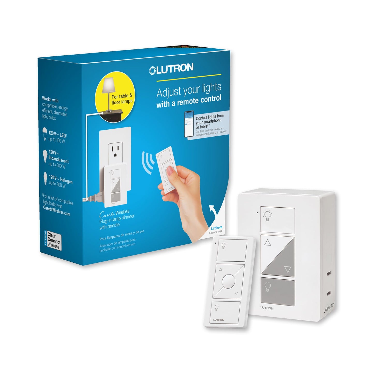 Lutron Caseta Single-Pole/3-Way Smart Lighting Lamp Dimmer and Remote Kit | P-PKG1P-WH | White