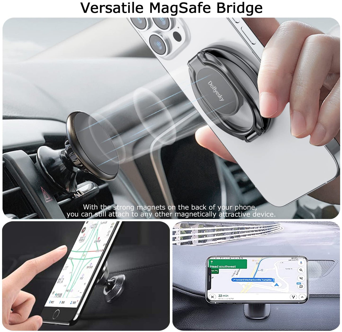 Magnetic Phone Ring Holder with Magsafe, Double Adjustable Gym Finger Ring Grip and Stand, Removable Phone Grip, for iPhone, iPad and Smartphones, Compatible with Magnetic Car Mount