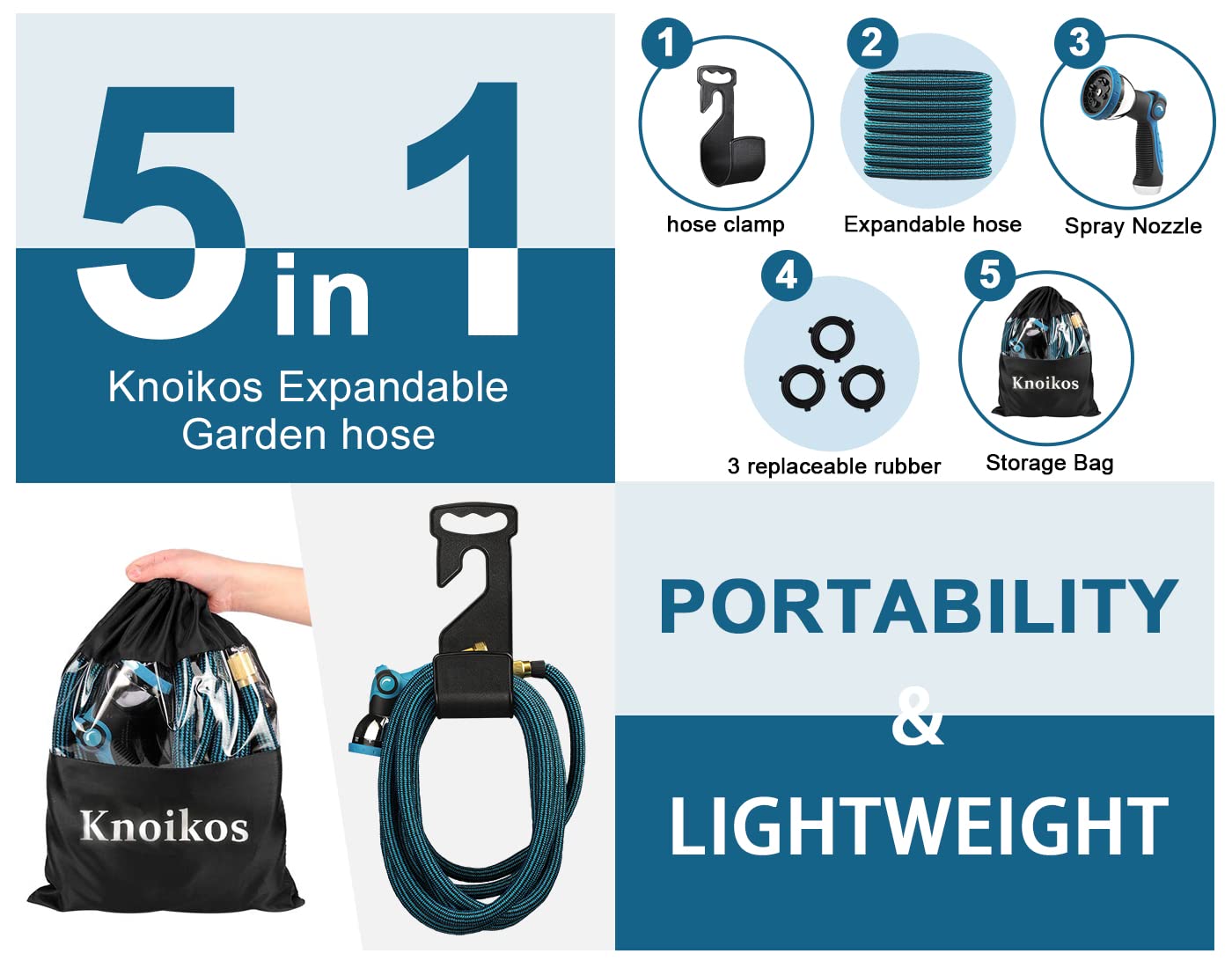 Expandable Garden Hose 100ft - Flexible Water Hose with 10 Function Nozzle -Leakproof Lightweight No-Kink Garden Hose