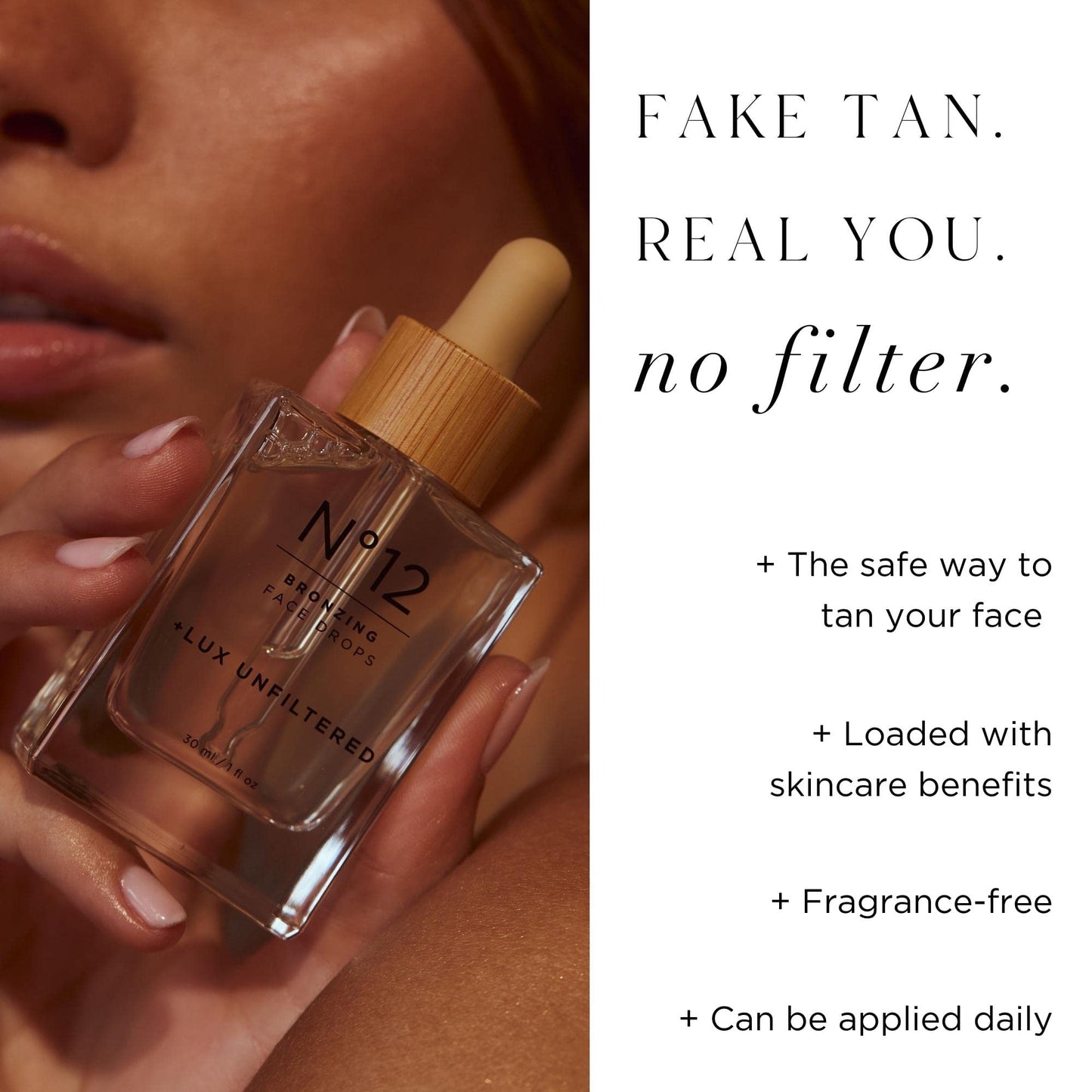 Lux Unfiltered N°12 Bronzing Self Tanning Drops in Fragrance Free - Gluten Free, Cruelty Free, F3279& Vegan Face Tanner Drops for Glowing Skin All Year Round - Easy, No Mess