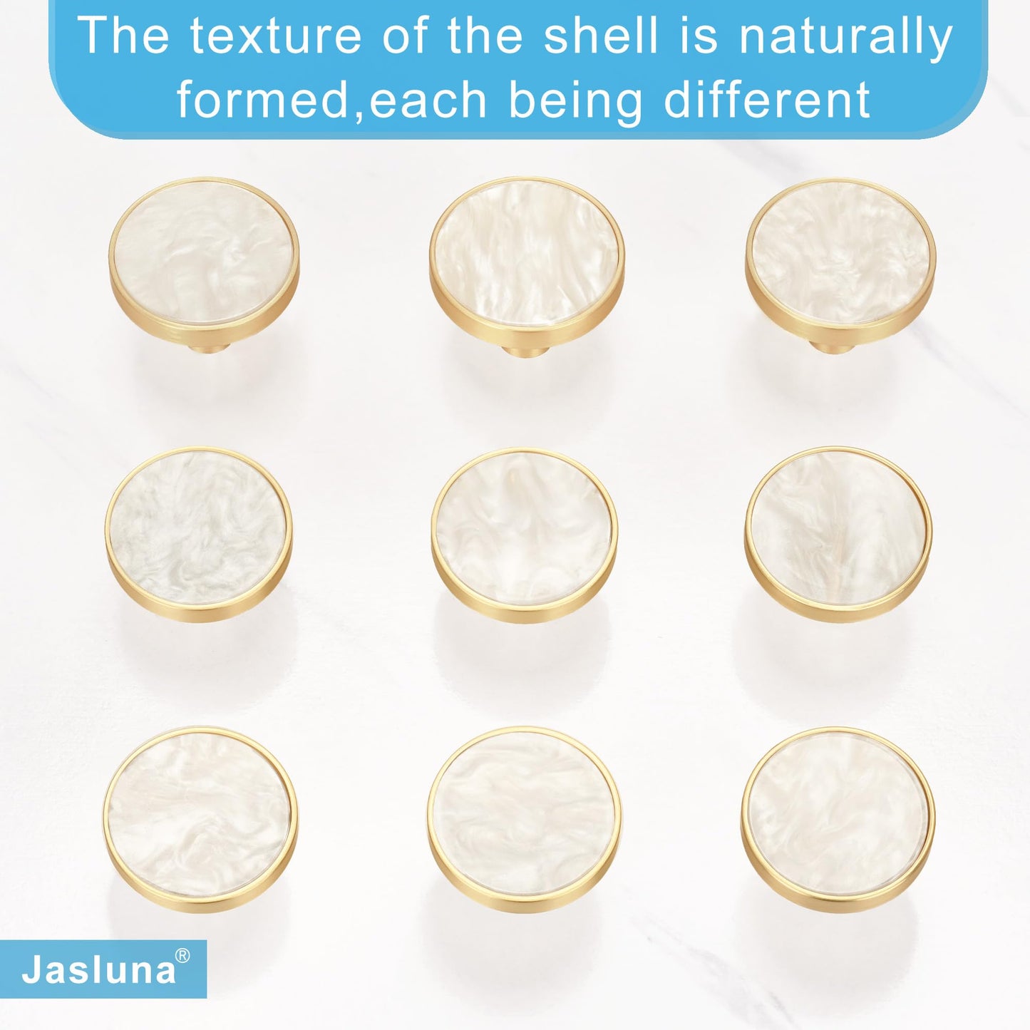 Jasluna Pearl Gold Knobs for Dresser Drawers, 12-Pack Brushed Brass Cabinet Knobs Pulls, 1-1/4-Inch knobs for Kitchen Bathroom, Decorative Furniture Hardware