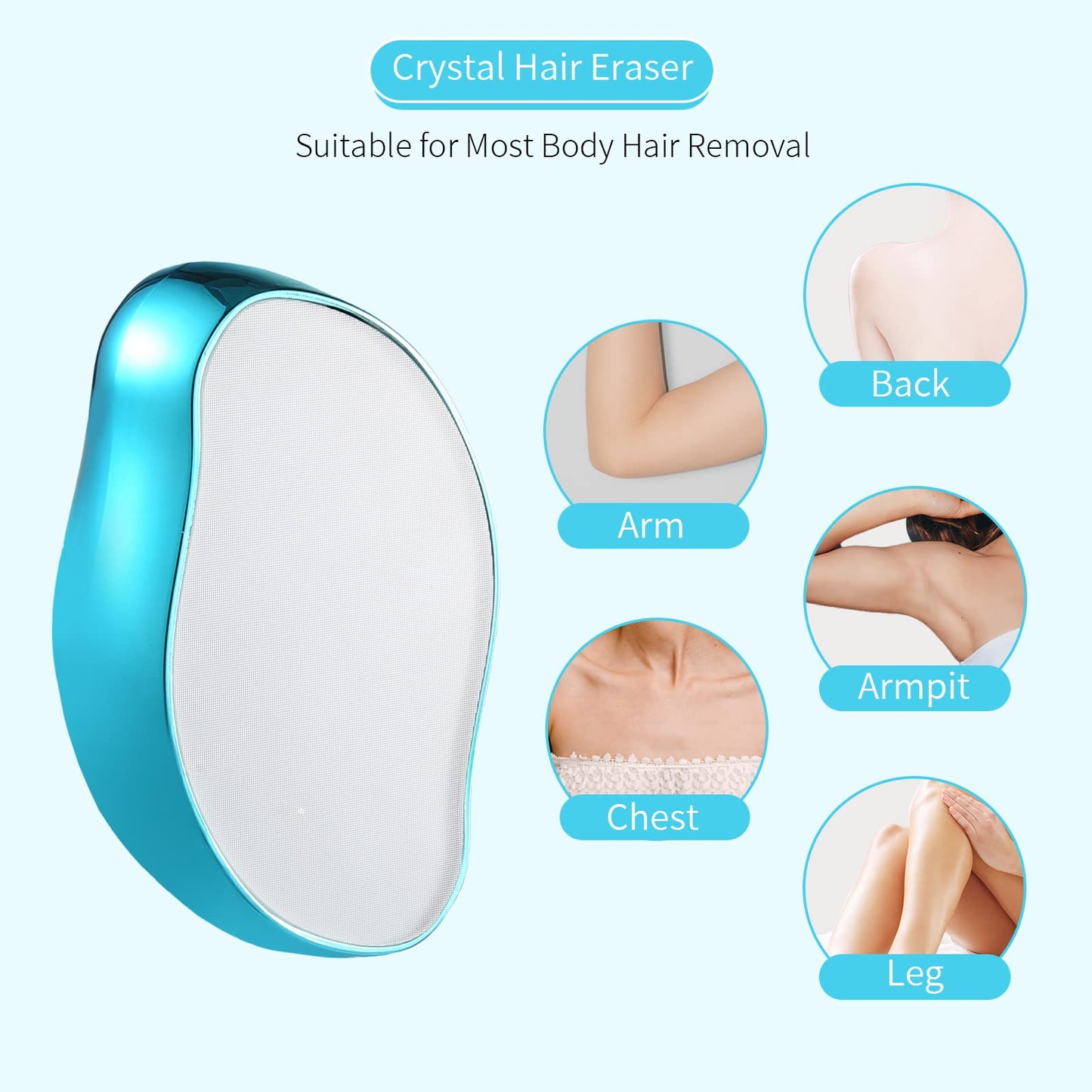 Crystal Hair Eraser Hair Removal for Women Men Arms Legs Back Upgraded Nano Glass Painless Physical Hair Removal Tool (Sky Blue)