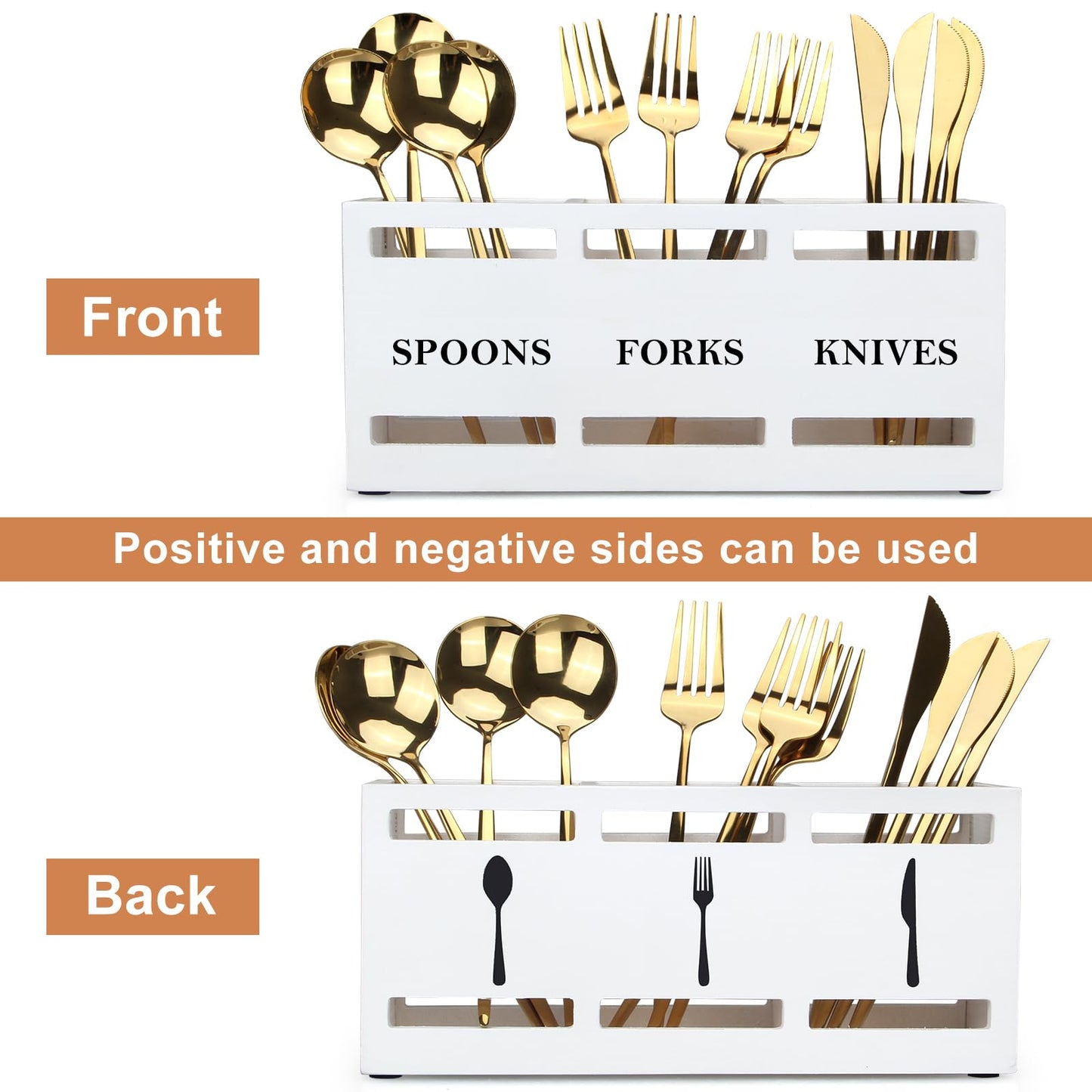 Ayiaren Wooden Silverware Caddies Flatware Cutlery Holder Wood Silverware Organizer Storage Containers Black Kitchen Utensils Holder for Countertop Spoon and Fork Holder Flatware Utensil Caddy