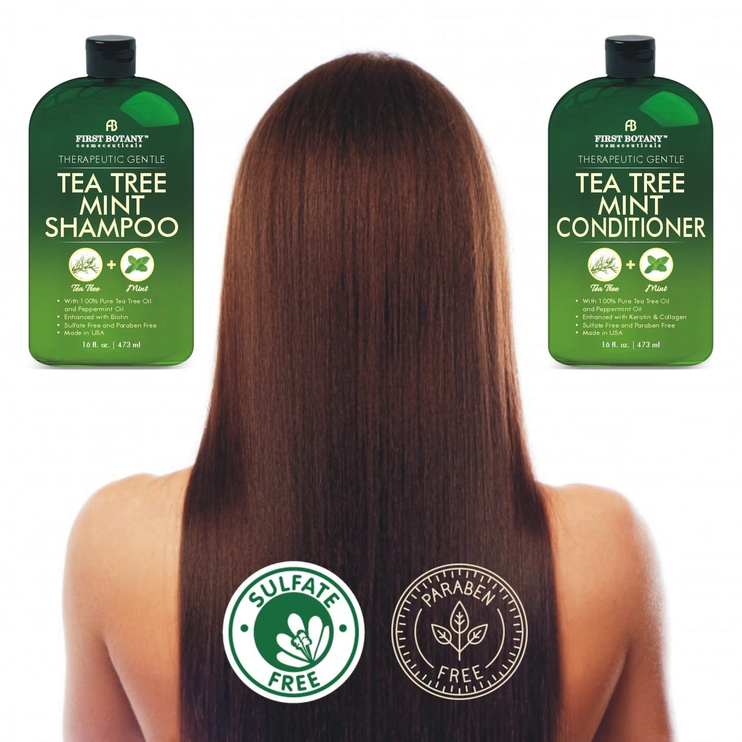 Tea Tree Mint Shampoo and Conditioner - contains Pure Tea Tree Oil & Peppermint Oil - Promotes Hair Growth, Fights Hair Loss & Dandruff, Lice & Itchy Scalp - Men & Women Sulfate Free -16 oz x 2