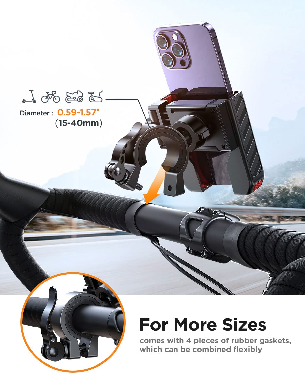 JOYROOM Motorcycle Bike Phone Mount Holder: Bicycle Handlebar Cell Phone Mount - Stroller Scooter Phone Clip for iPhone Samsung Galaxy 4.7''-7'' Smartphone - Mountain Dirt Bike Motorcycle Accessories