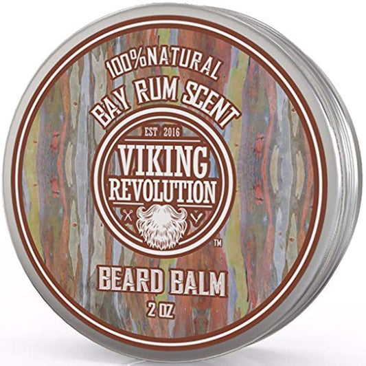 Viking Revolution Beard Balm with Bay Rum Scent and Argan & Jojoba Oils - Styles, Strengthens & Softens Beards & Mustaches - Leave in Conditioner Wax for Men