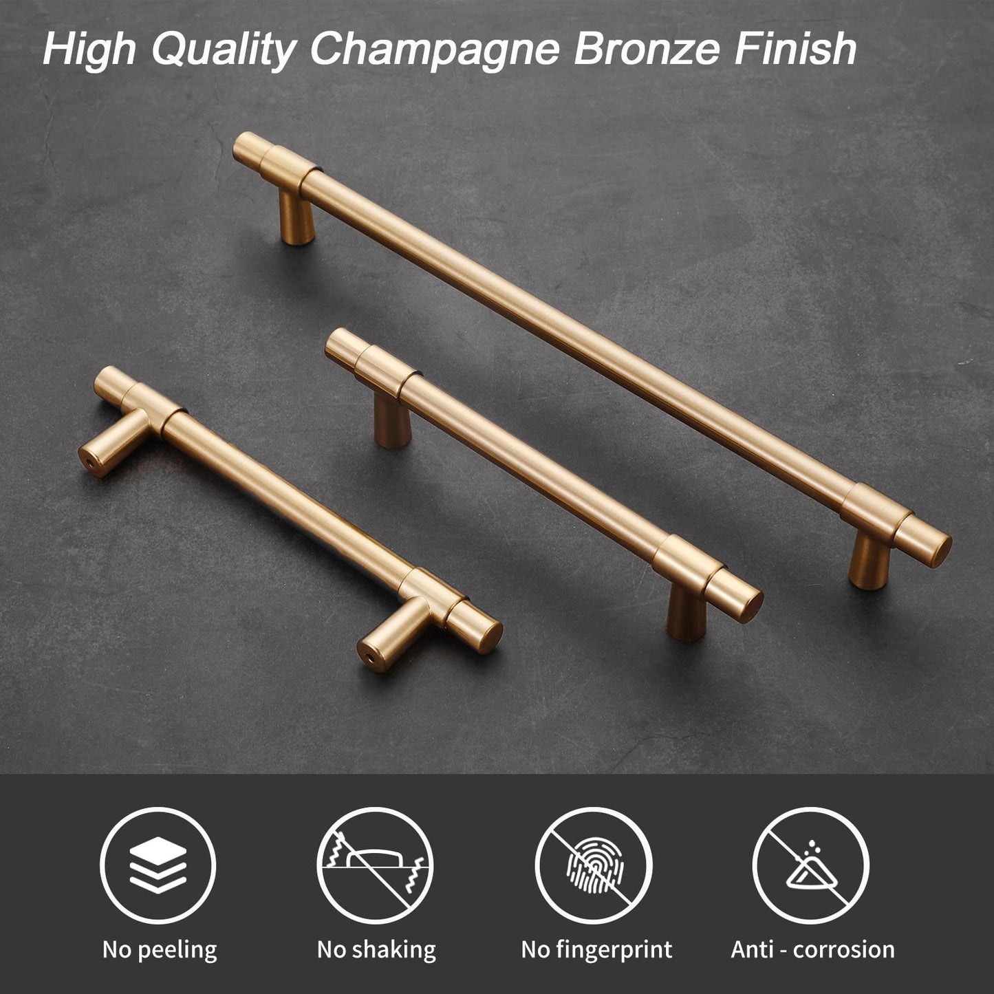 Newlaking 6 Pack Champagne Bronze Cabinet Pulls 10 Inch (256mm) Hole Center, Brushed Brass Drawer Pulls Champagne Bronze Kitchen Cabinet Handles Cabinet Hardware for Dresser Drawers