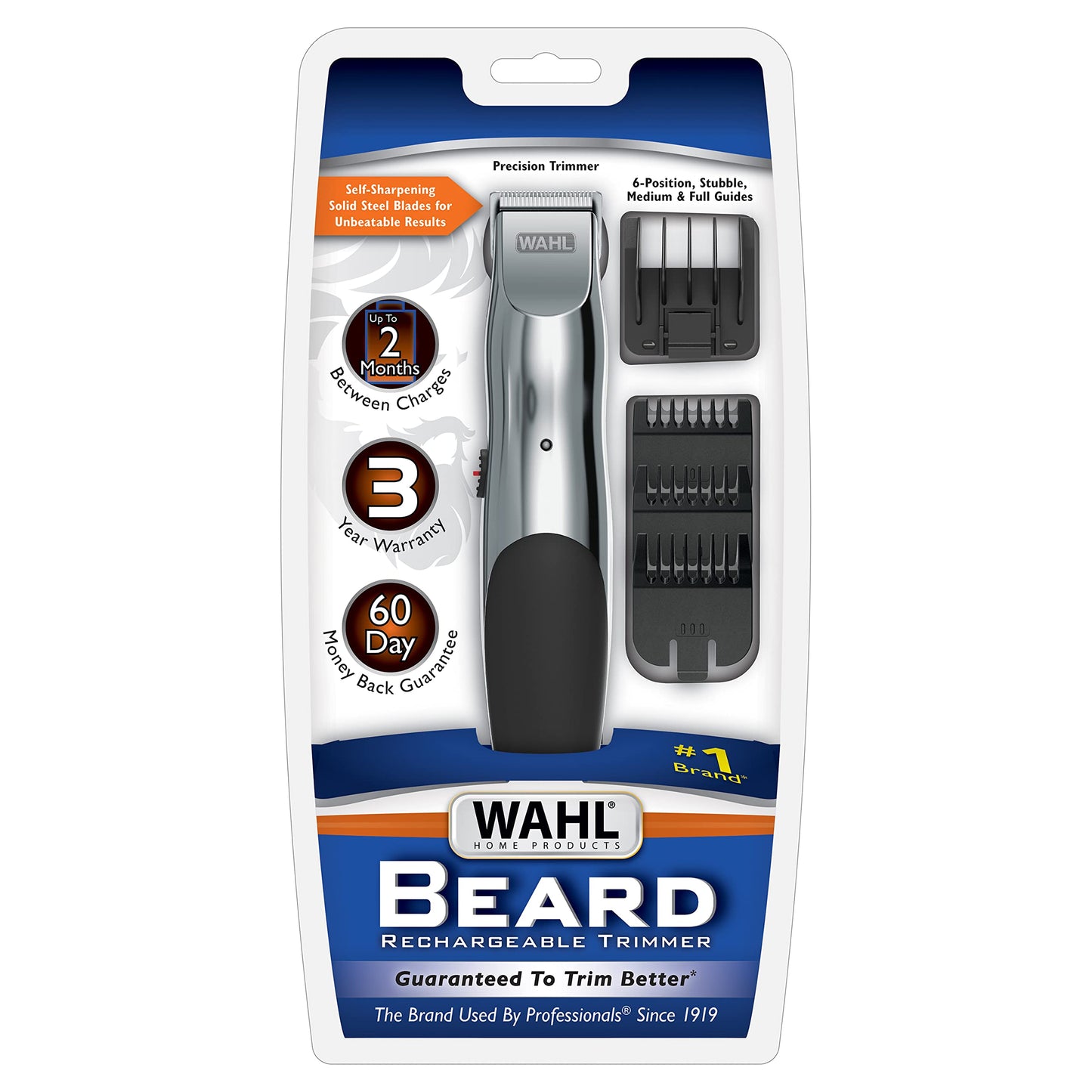 Wahl Clipper Rechargeable Beard and Facial Hair Trimmer for Men with Self-Sharpening Blades, Travel Lock, and Different Lengths for Facial Hair – Model 9916-817V