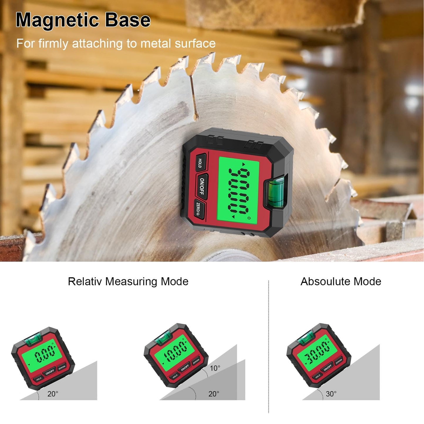 Digital Angle Gauge Protractor, Electronic Angle Finder Digital Level Box with Magnetic Base, Table Saw Miter Protractor Measuring Tool for Carpentry Electrical Building Masonry