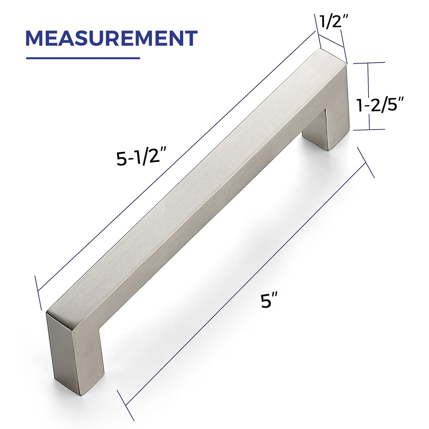 5 Pack Brushed Nickel Cabinet Pulls 5.5 Inch Cabinet Door Handles with 5 Inch Hole Center Square Kitchen Cabinet Handles Stainless Steel Kitchen Cabinet Hardware for Cabinets Cupboard