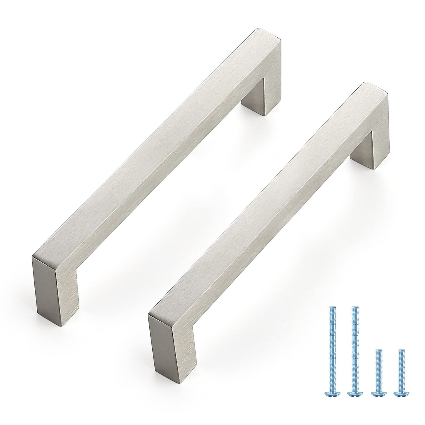 5 Pack Brushed Nickel Cabinet Pulls 5.5 Inch Cabinet Door Handles with 5 Inch Hole Center Square Kitchen Cabinet Handles Stainless Steel Kitchen Cabinet Hardware for Cabinets Cupboard