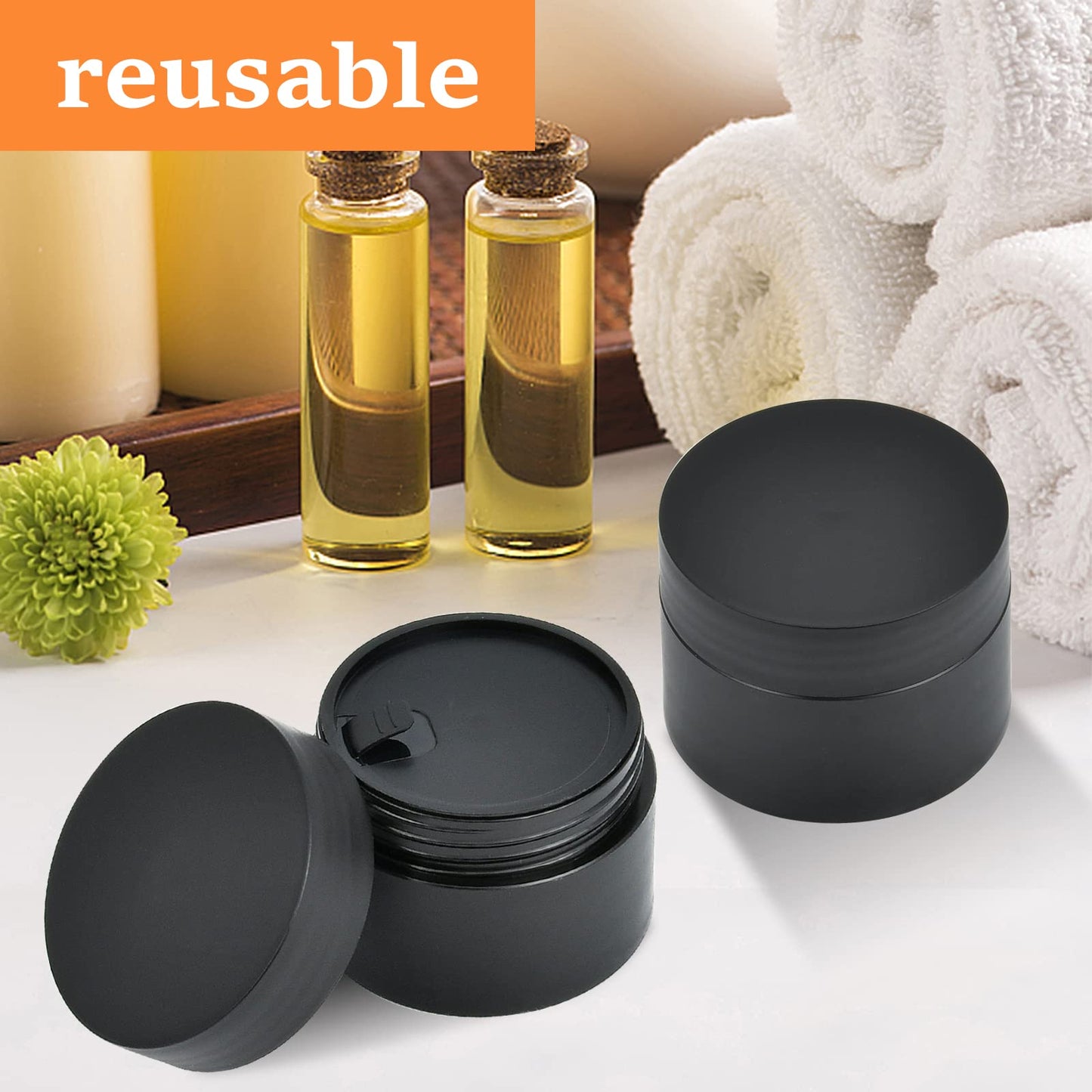 Plastic Containers Akamino White Plastic Lotion Jar with Inner Liners and Dome Lids for Make-up Cosmetic, Creams, Lotions, Refillable Travel Airtight Container Storage (1.25 Oz, 37 ML, 12 PCS, Black)