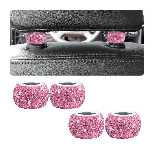 BELOMI 4 Pack Car Headrest Collars, Bling Car Head Rest Collars Rings Decor, Rhinestone Car Head Rest Collars, Diamond Interior Car Seat Accessory, Crystal Decoration Charms for Car SUV Truck (Pink)