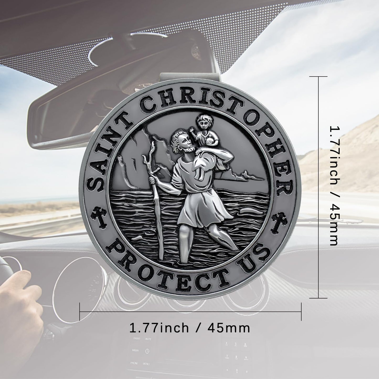 PloreWay St. Christopher Medal for Car, Metal Saint Christopher Visor Clip, Talisman for Safety, Automotive Visor Accessories, Gift for Drivers, Families, Friends