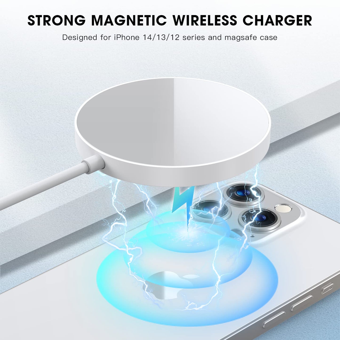 Magnetic Wireless Charger: iPhone Charging Pad Compatible with iPhone 15 Pro Max Plus/14 Pro Max Plus/ 13 Pro Max/12 Pro Max - Mag-Safe Charger for AirPods 3 2 Pro with USB-C 20W PD Adapter