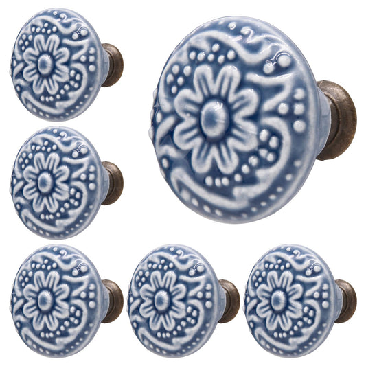 Piutouyar Light Blue Ceramic knobs, Kitchen Cabinet Knobs, Retro Dresser Knobs, Drawer Knobs, Furniture Knobs and Pulls for Drawer, Dressers, Cupboard, Closet, 34mm / 1.3Inch Diameter(10Pcs)