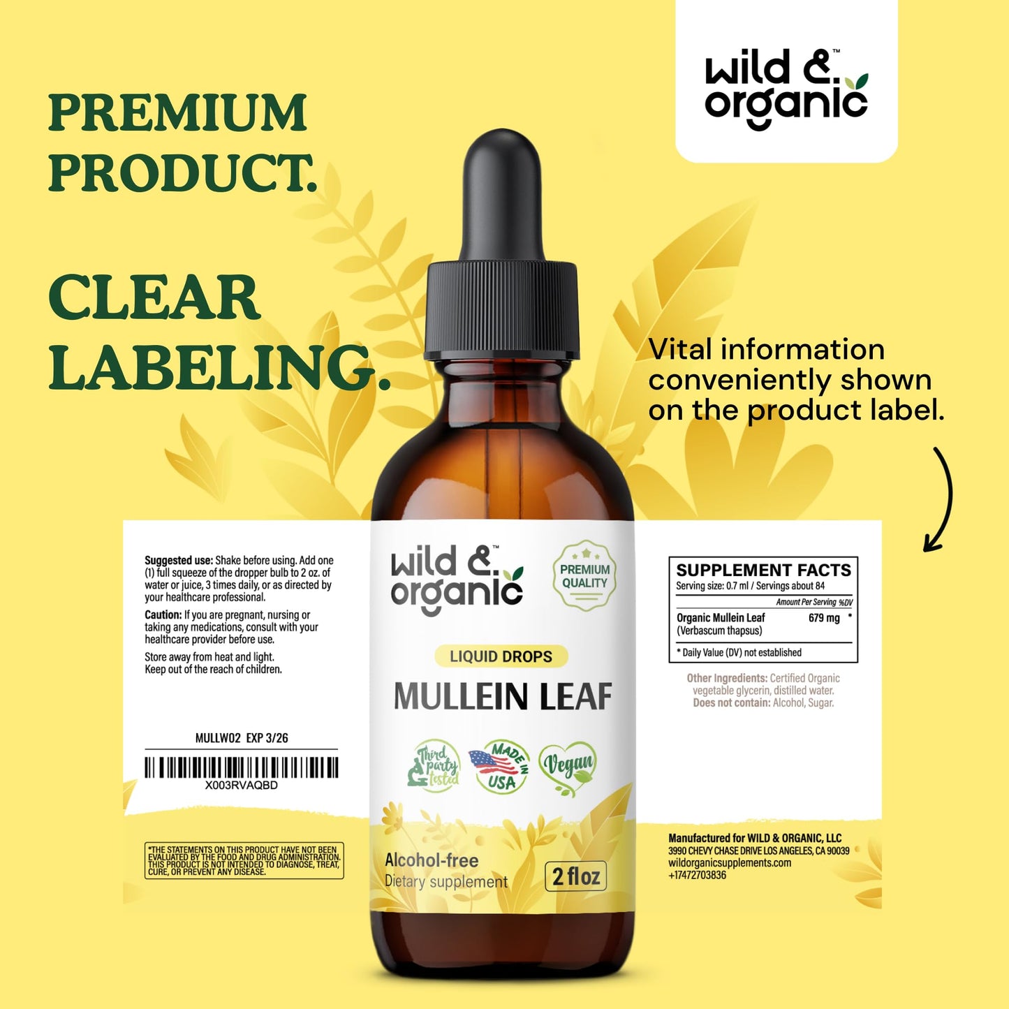 Mullein Leaf Tincture - Lung Detox - Organic Mulein Drops for Lung Health - Lung Cleanse - Mullein Leaf Liquid Extract Supplement - Vegan, No Additives 2 fl oz