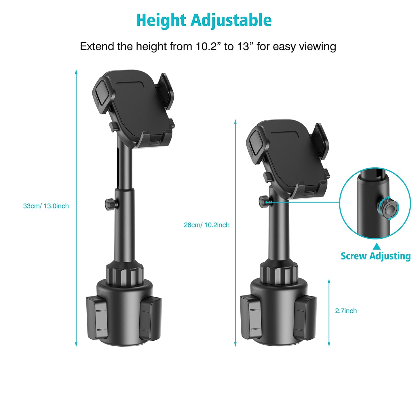 Outsolidep Car Cup Holder Phone Mount, Universal Cupholder Cradle Cell Phone Holder for Car Truck with Adjustable Height, Expandable Base and 360° Rotation, Compatible with iPhone, Andriod Phones