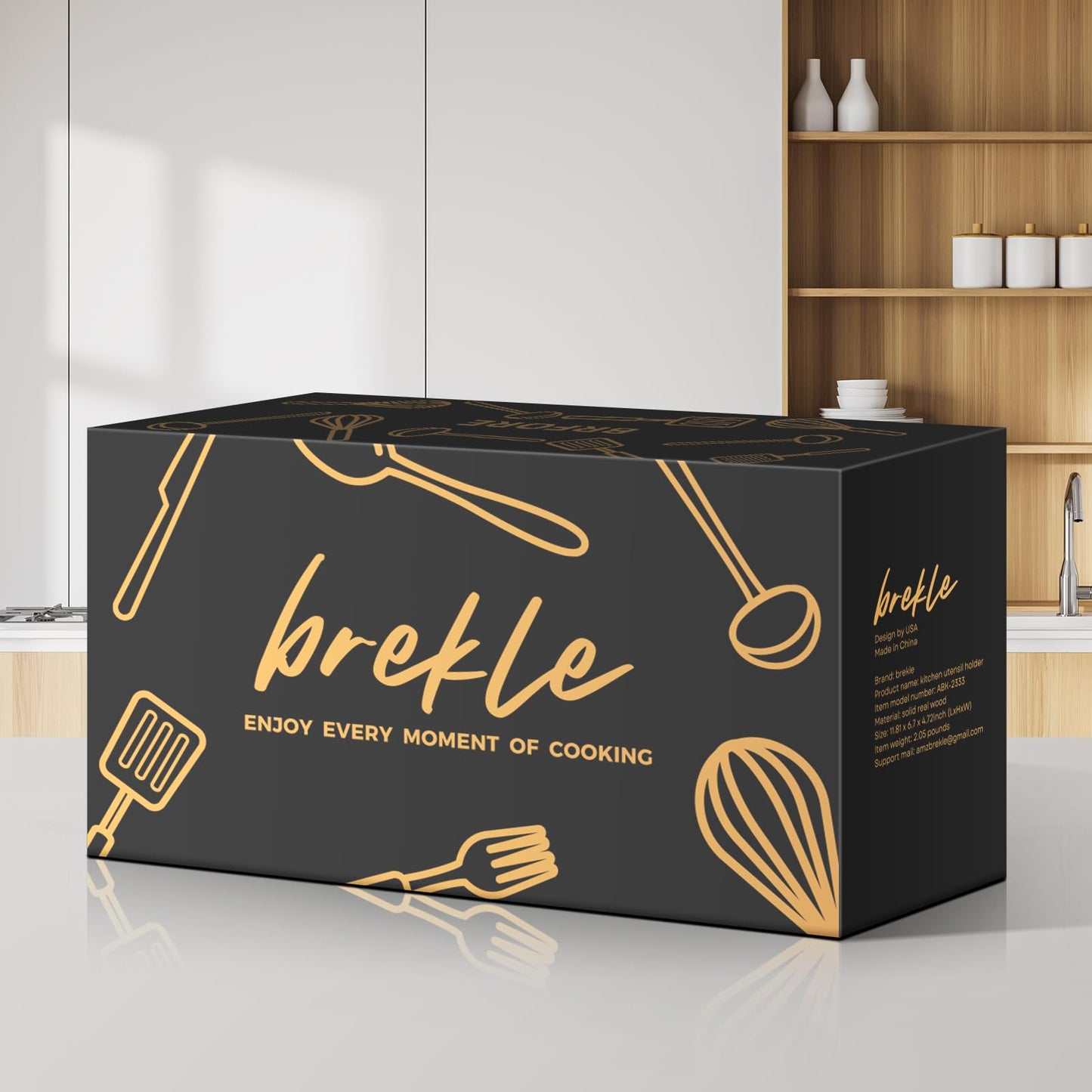 brekle Black Wooden Kitchen Utensil Holder with Removable Cover Larger Utensil Holder for Kitchen Counter 3 Compartment for Efficient Utensil Organizer and Cooking Tools Storage