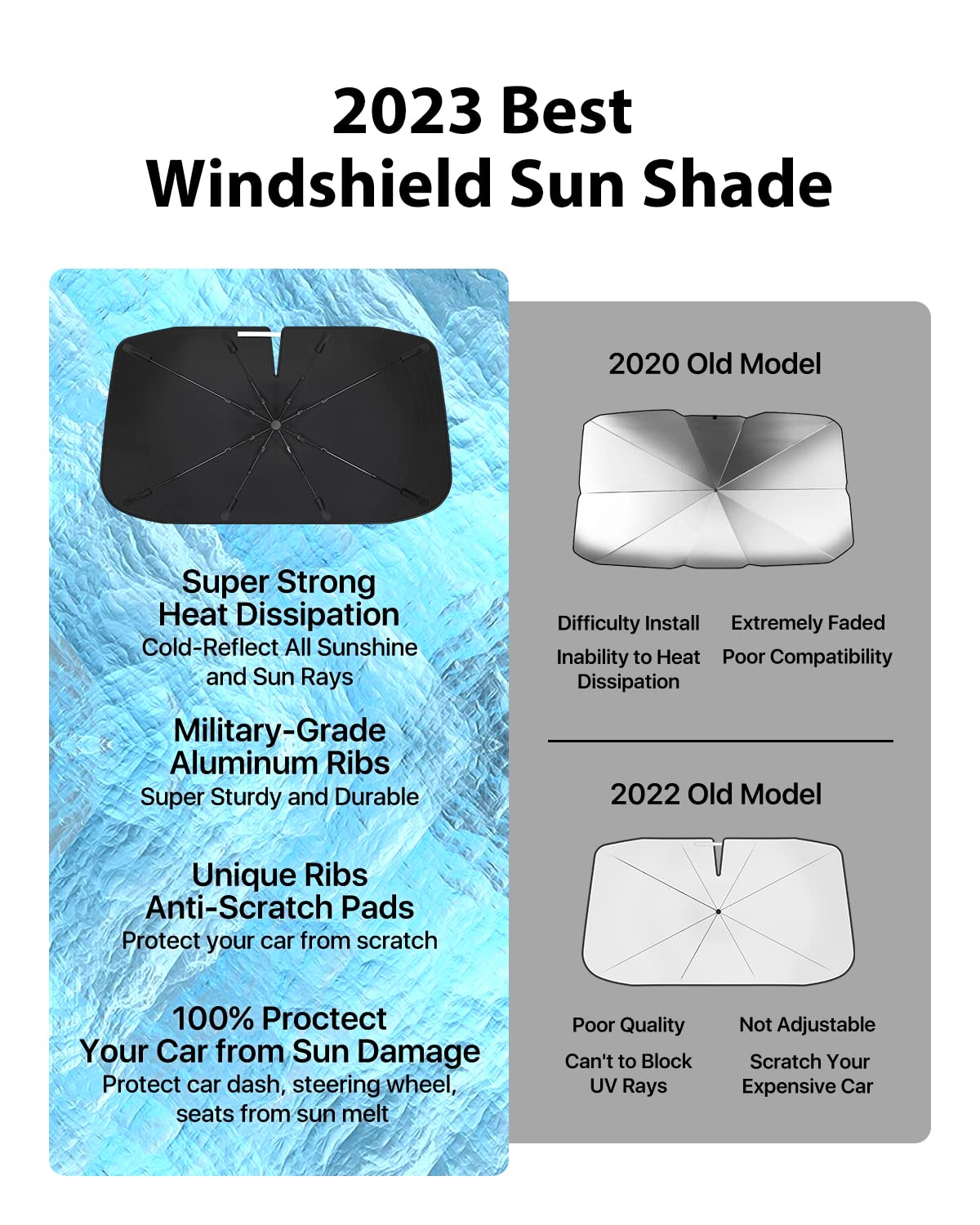 Nmoiss [2023 Upgrade] Sun Shade Umbrella for Car Windshield - [Newest Reflective Coating] Protect Car from Sun Rays & Heat Damage Keep Cool and Protect Interior, Leather Umbrella Edge