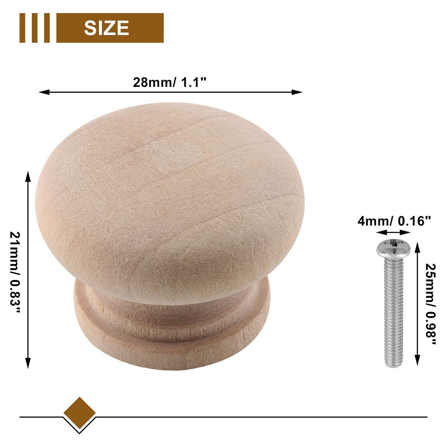 Zorfeter 20 Pcs Wood Unfinished Drawer Knobs Mushroom Shape Furniture Cabinet Knobs Pulls Handles (Diameter: 28mm, Height: 21mm)