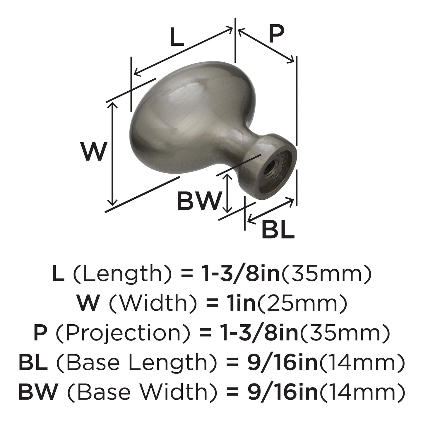 Amerock | Cabinet Knob | Satin Nickel | 1-3/8 inch (35 mm) Length | Vaile | 1 Pack | Drawer Knob | Cabinet Hardware