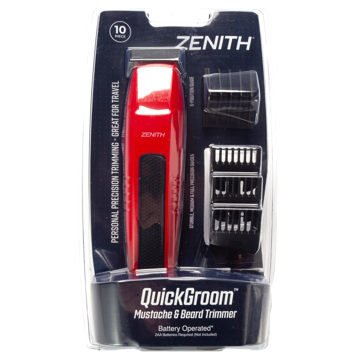 Zenith® QuickGroom Beard Trimmer for Men - Battery Operated Facial Hair Grooming Set for Mustaches, Beard, Neckline, Light Detailing and Grooming, Red