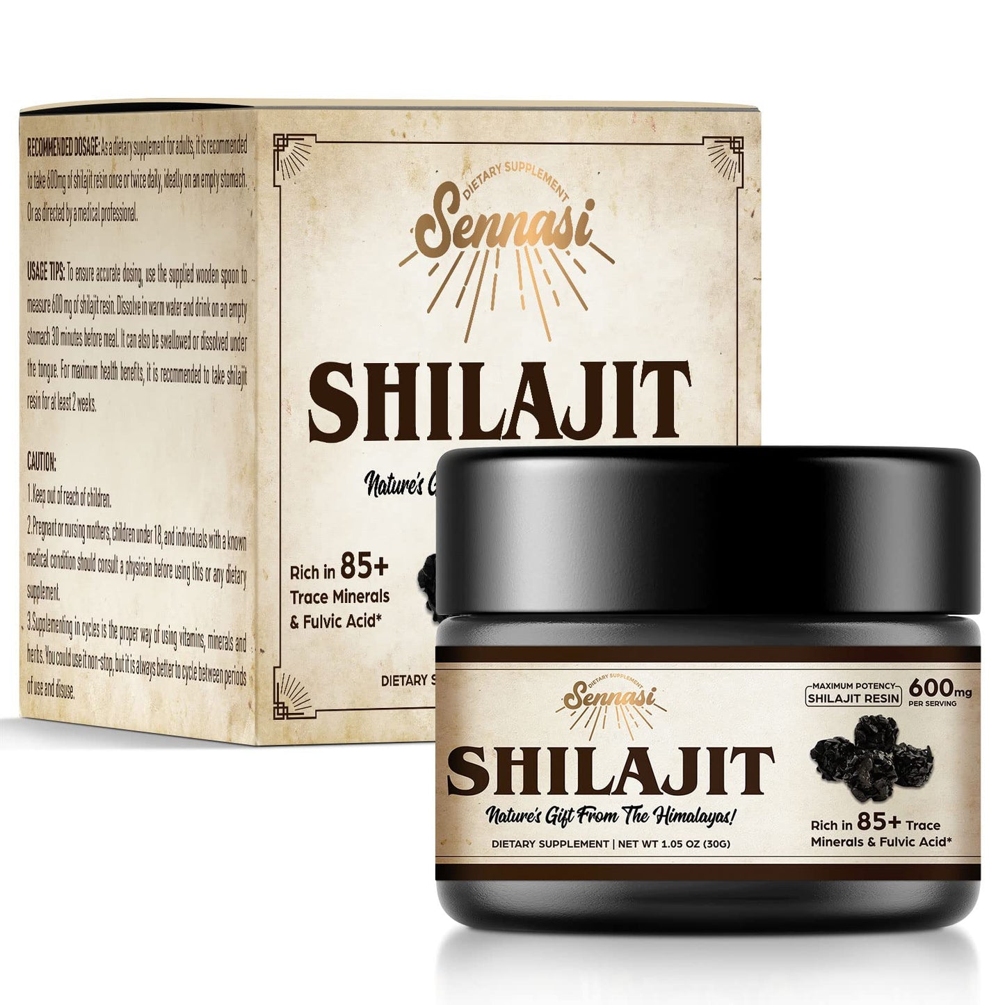 Shilajit Pure Himalayan Organic Shilajit Resin - 600mg Maximum Potency Natural Organic Shilajit Resin with 85+ Trace Minerals & Fulvic Acid for Energy, Immune Support, 30 Grams (2 Pack)