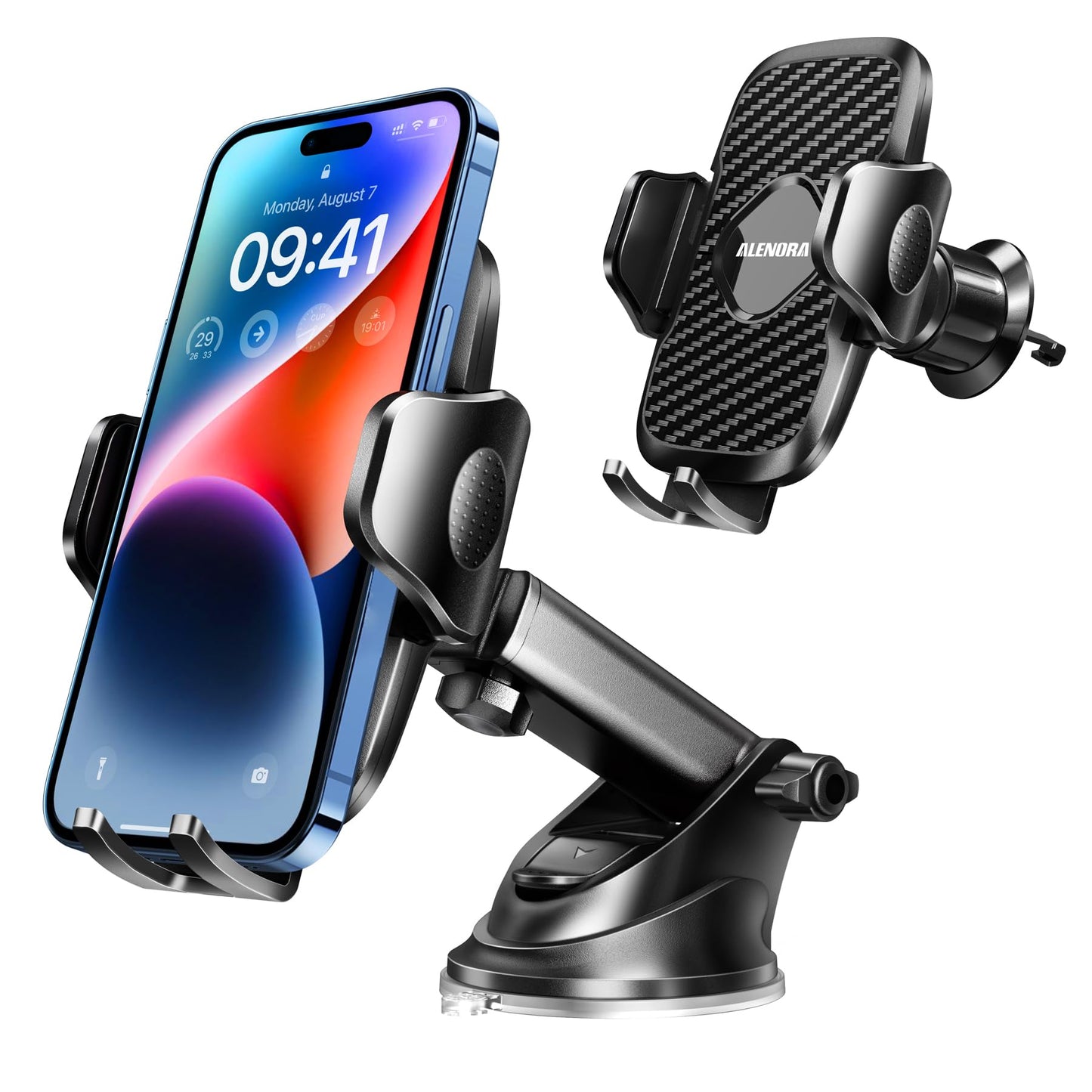 ALENORA Universal Cell Phone Holder Car【Strongest Suction & Hook】 HandFree Phone Mount for Car, Phone Stand for Car Dashboard/Windshield/Air Vent Truck Accessories Cradle for iPhone 15/14 & Android