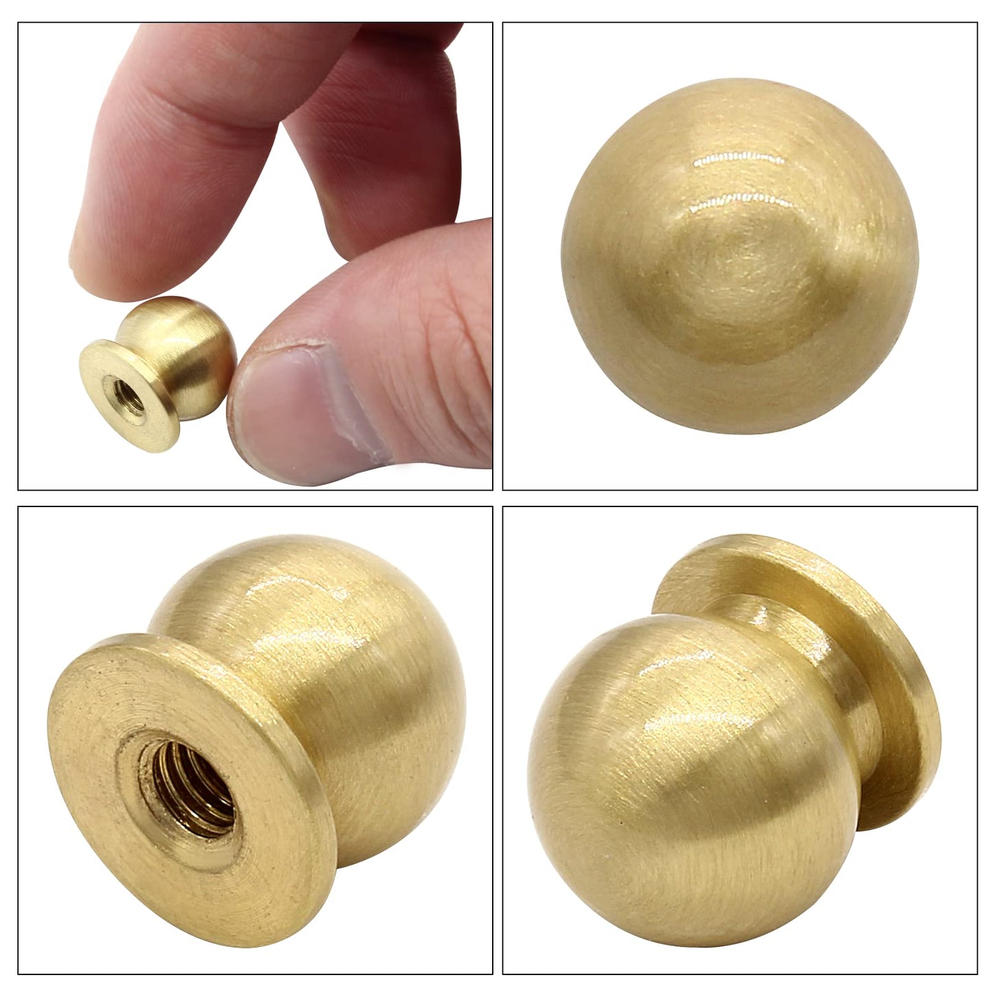 Kyuionty 4 Pcs 1/2 Inch (12mm) Diameter Round Solid Brass Cabinet Knobs, Small Brass Drawer Pulls Knobs for Kitchen, Dresser, Jewelry Box (Gold)