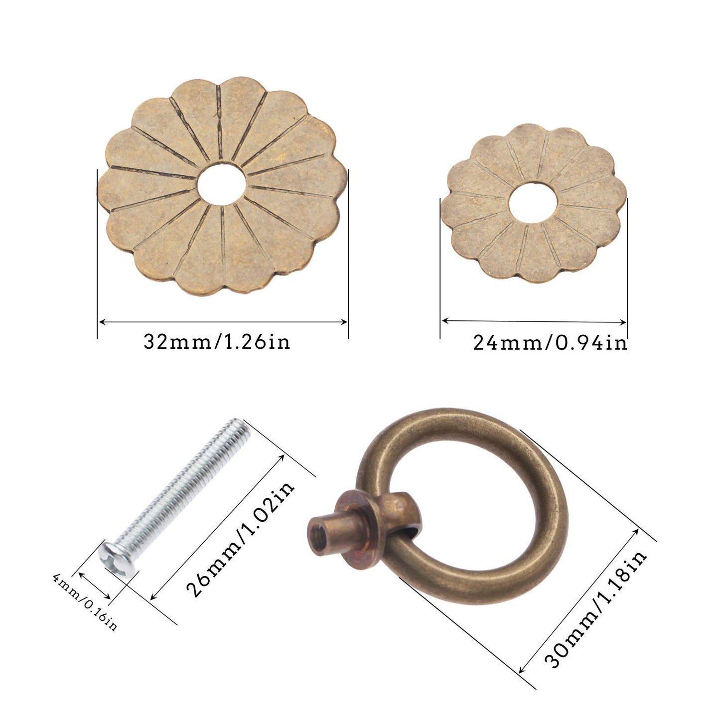 dophee 2Pcs 1.18" Vintage Copper Round Ring Style Dresser Drawer Cabinet Pull Handle Knob with Screws, Antique Brass