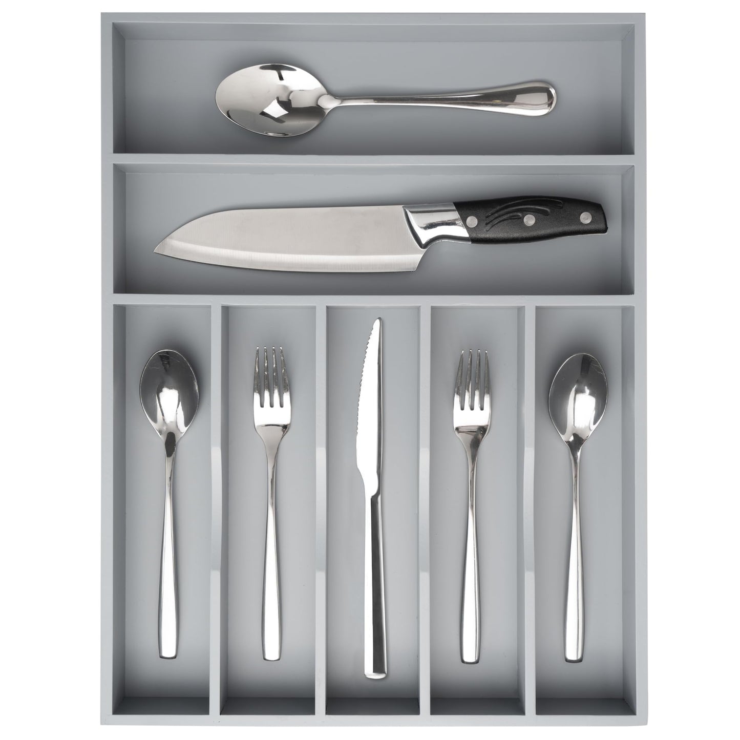 Besilord Silverware Organizer 13 Inch Gray Bamboo Kitchen Drawer Organizer 7 Slots Utensil Organizer Silverware Holder Cutlery Organizer Flatware Tray