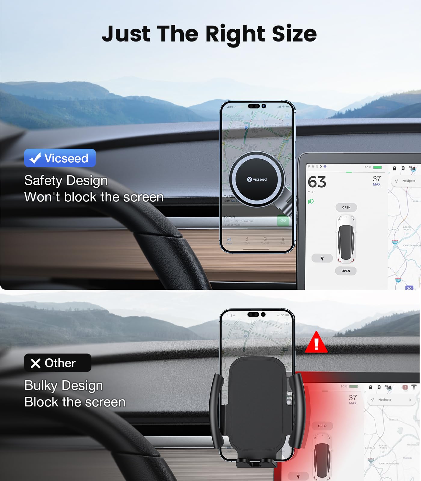 VICSEED Tesla Phone Mount【Strongest Magnet Power】MagSafe Car Mount for Tesla Model 3 Model Y, Foldable Hidden Phone Holder Fit for All Phone, Tesla Model 3 Accessories