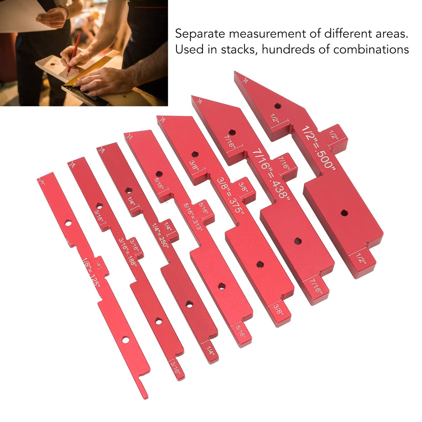 Laying Blocks Woodworking Tools, Convenient and Flexible Laying Blocks, Easy to Read 7 Piece Height Gauge Set for Measuring Depth